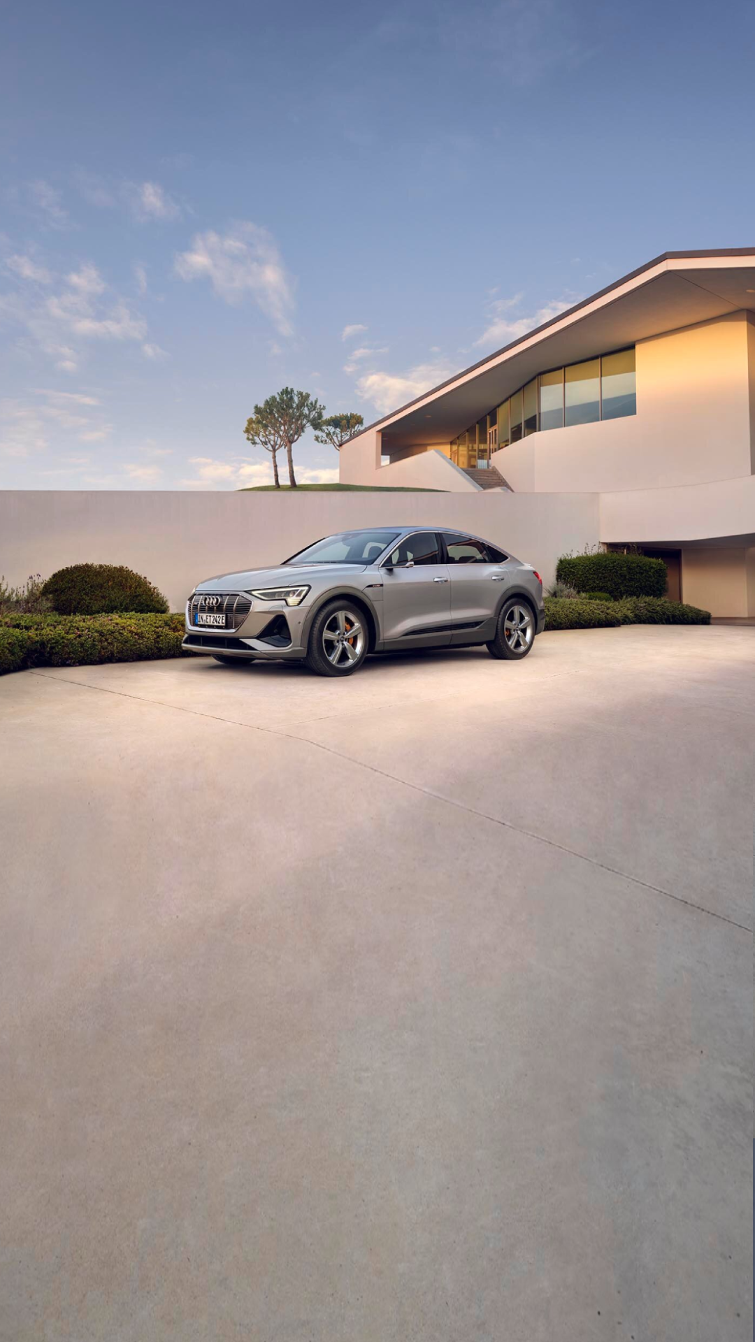 Widok z tyłu samochodu Audi na tle czerwonej ściany